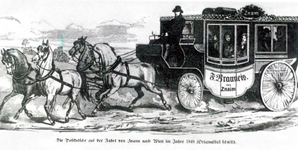 Die Znaimer Postkutsche von F. Brauneis auf der Fahrt nach Wien, 1848