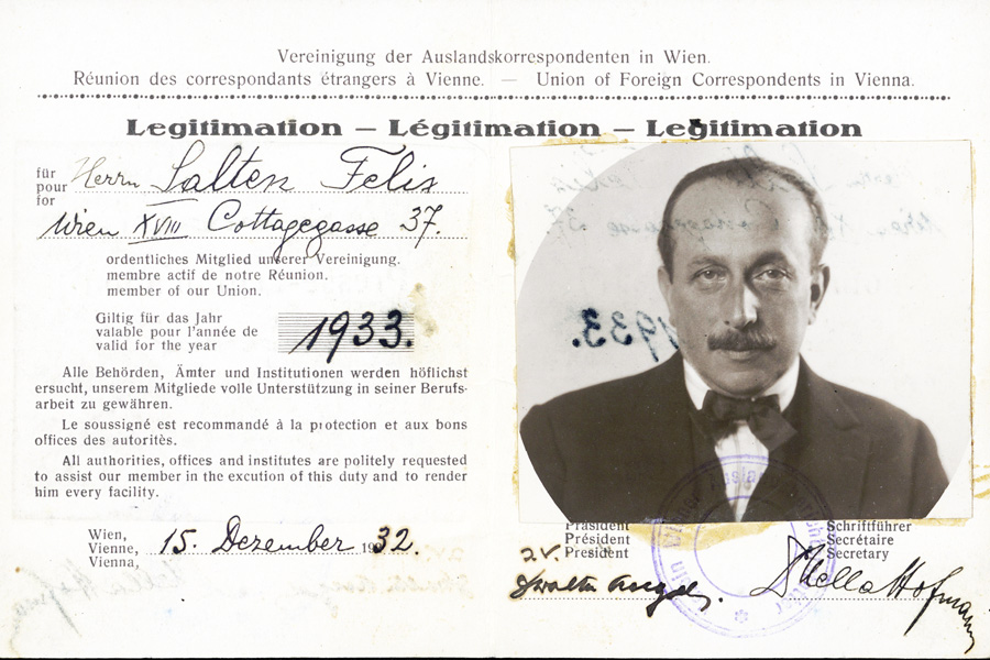 Felix Saltens Presseausweis für das Jahr 1933  © Wienbibliothek im Rathaus