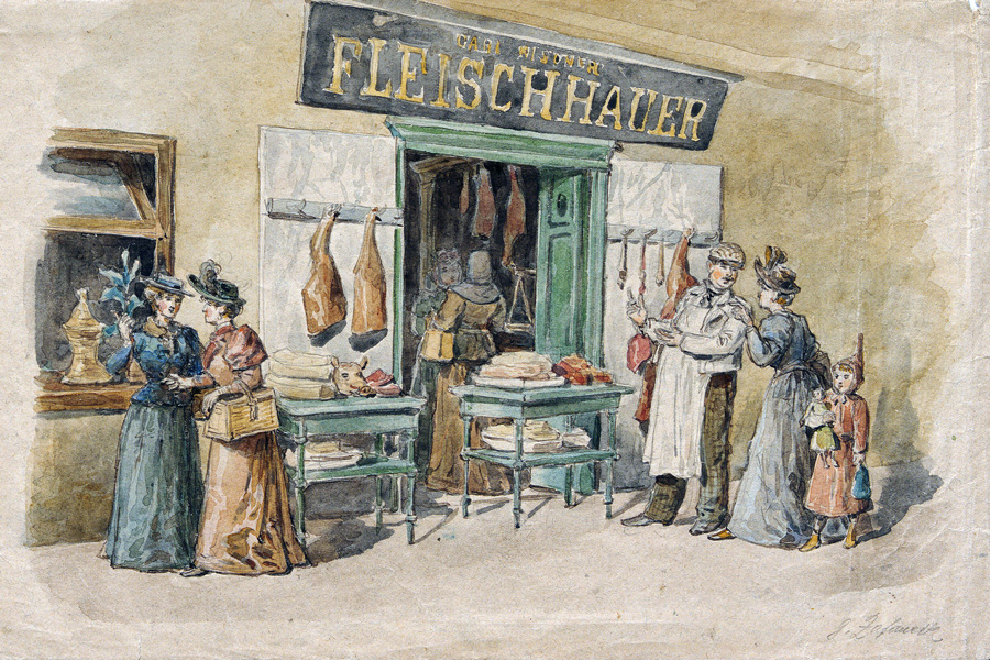 Gustav Zafaurek, Vor dem Fleischhauerladen, um 1880/90, Foto: Wien Museum