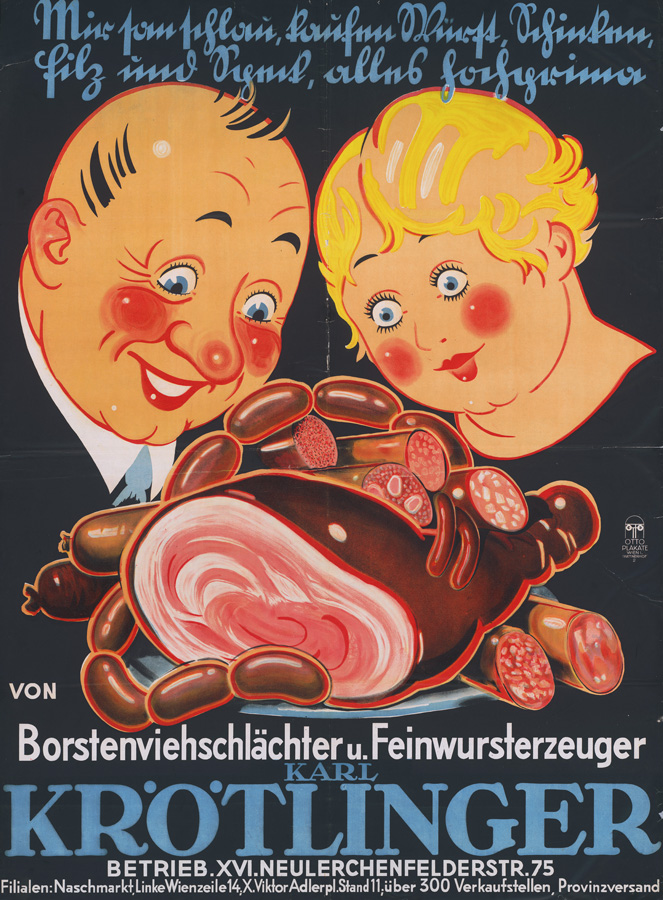 Werbeplakat des Wursterzeugers Karl Krötlinger, um 1930
