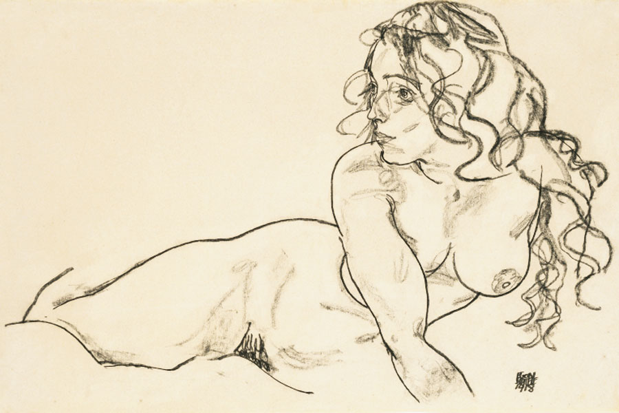 Egon Schiele, Liegender weiblicher Akt mit langem Haar, 1918 © Leopold Museum, Wien