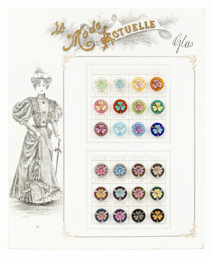 Mustertafel: Glasknöpfe, um 1890 © Technisches Museum Wien
