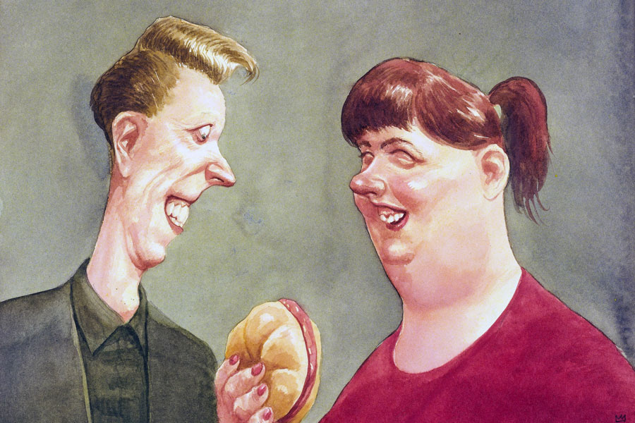 Manfred Deix, Paar mit Wurstsemmel, undatiert © Manfred Deix/Karikaturmuseum Krems