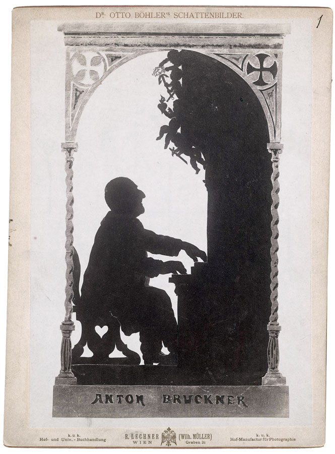 Bruckner an der Orgel Silhouette von Otto Böhler, ca. 1890–1895