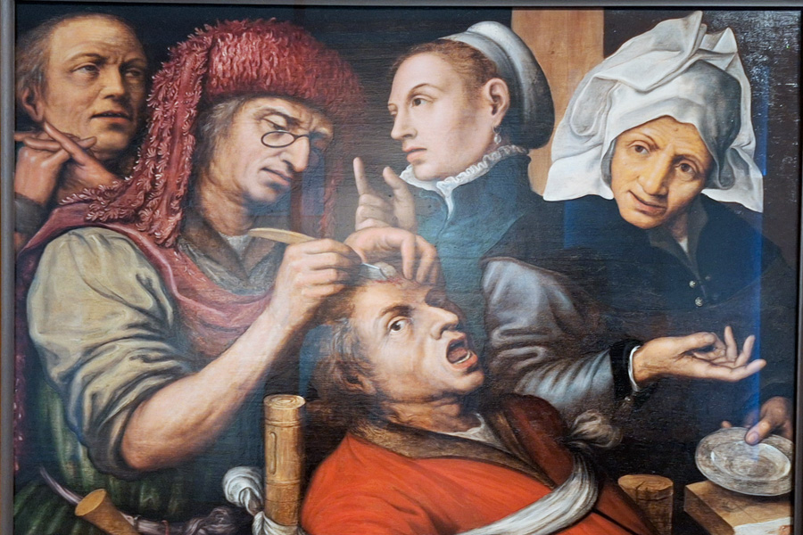 Narrenscheider an der Arbeit, Gemälde aus dem 17. Jh.