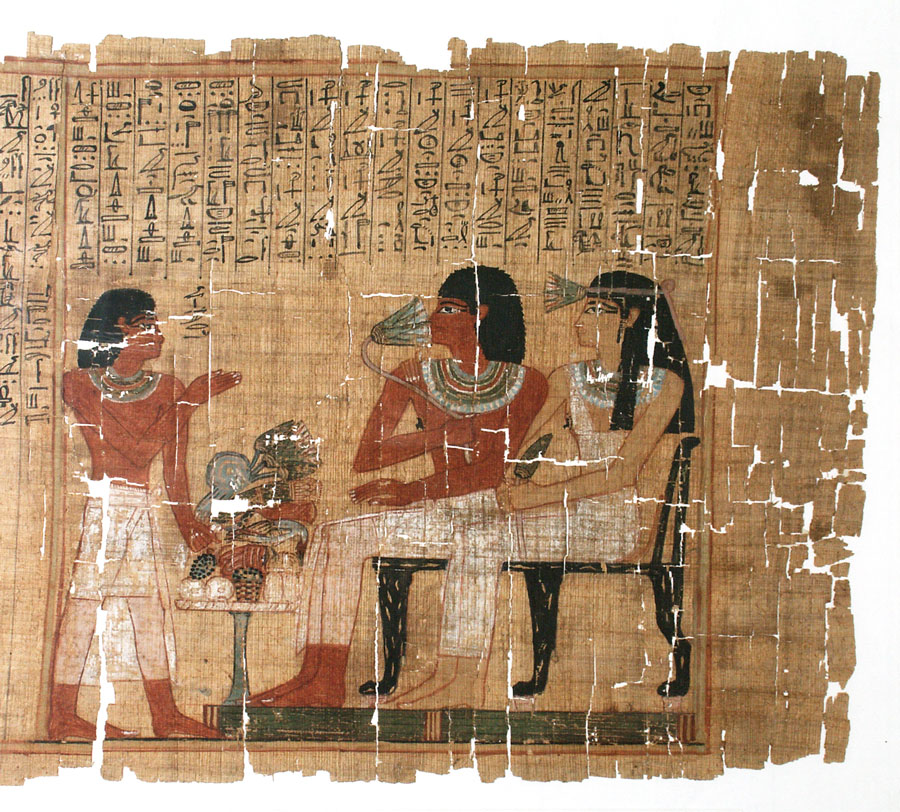 Totenbuch des Sesostris: Speisetischszene (Papyrus polychrom © ONB