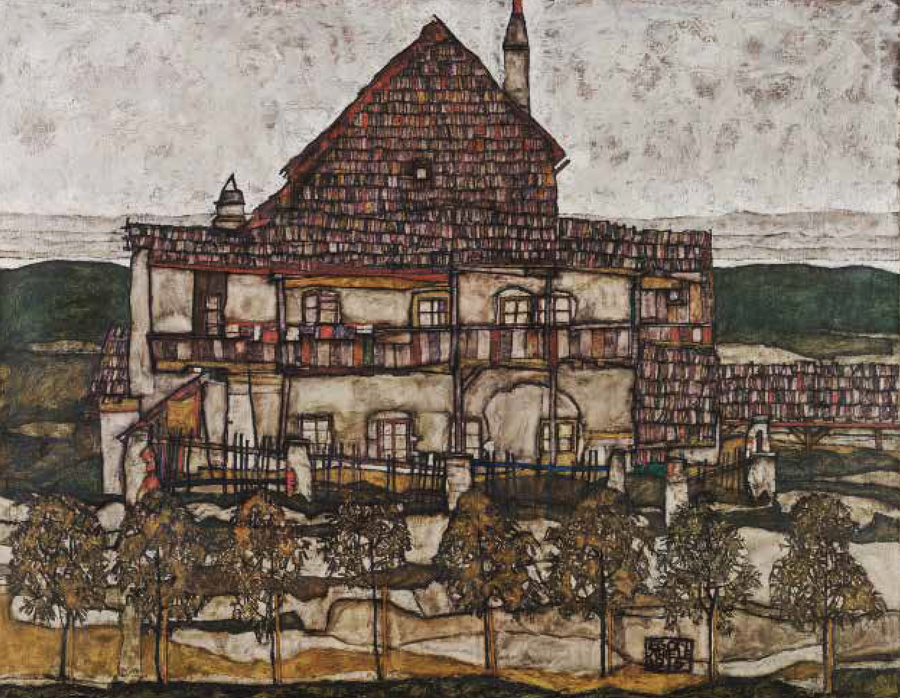 Egon Schiele, Haus mit Schindeldach, 1915, Tafel 182, S. 397