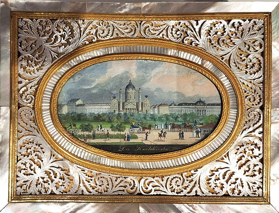 Balthasar Wigand, Nähnecessaire, Ansicht Karlskirche, ca. 1825