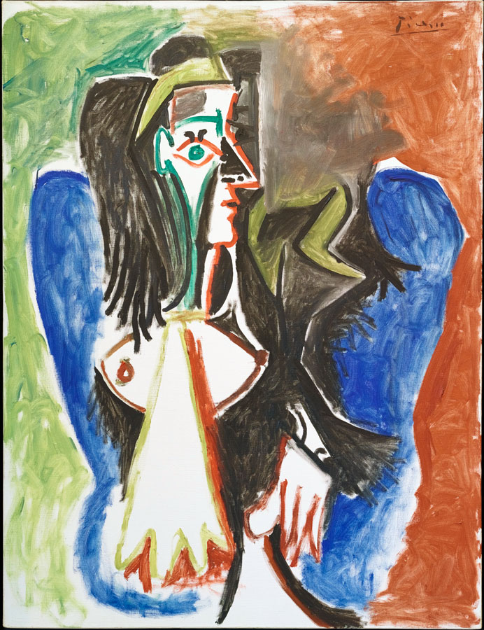   Pablo Picasso, Femme assise de profil dans un fauteuil bleu (Im Profil sitzende Frau 