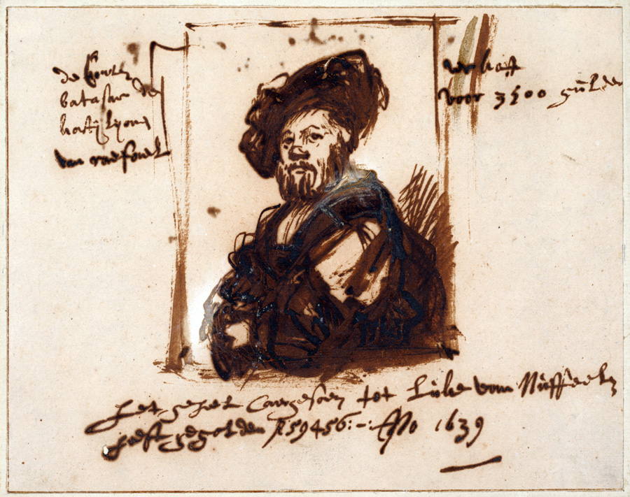Rembrandt Harmensz. van Rijn (1606–1669), Zeichnung nach dem Porträt des Baldassare Castiglione Rembrandt Harmensz. van Rijn (1606–1669), Zeichnung nach dem Porträt des Baldassare Castiglione
