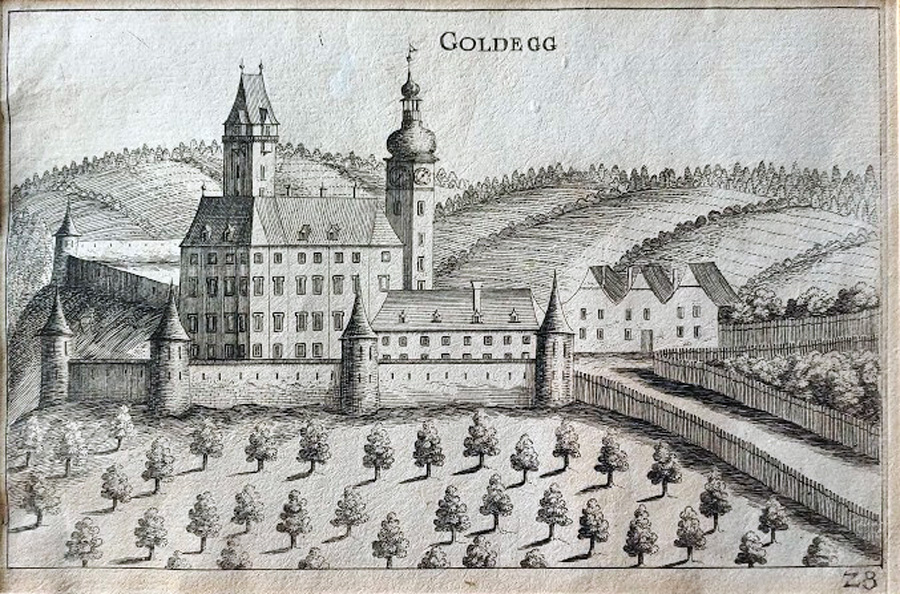 Kupferstich Goldegg, 1672, von G. M. Vischer